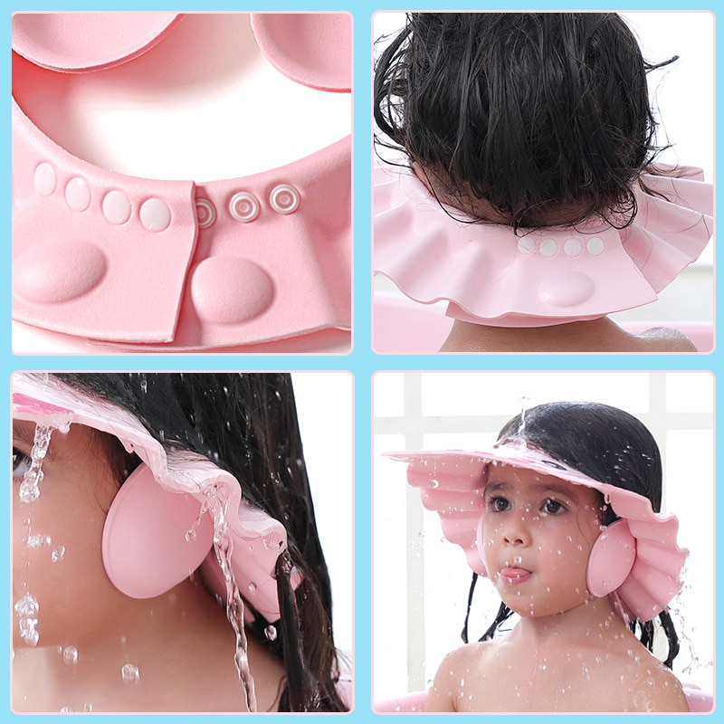 Baby Shower Cap Adjustable Hair Wash Hat for Newborn Infant Ear Protection Safe Children Kids Shampoo Shield Bath Head Cover